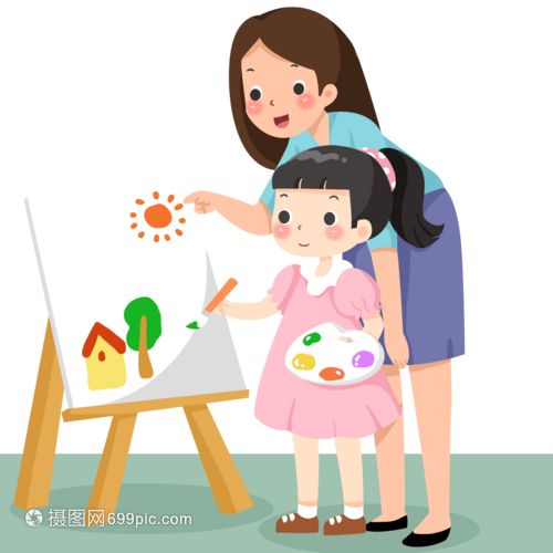 手繪卡通上美術(shù)輔導班的小女孩